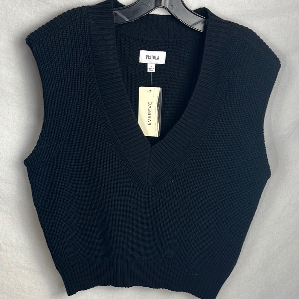 Pistola small Black Bella shoulder pad Sleeveless Sweater Vest new - Picture 4 of 9